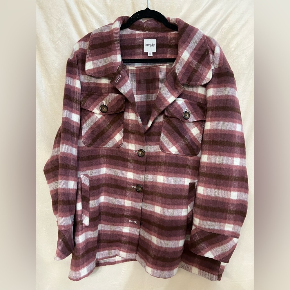 Kensie Women’s Pink and Brown Flannel Shacket